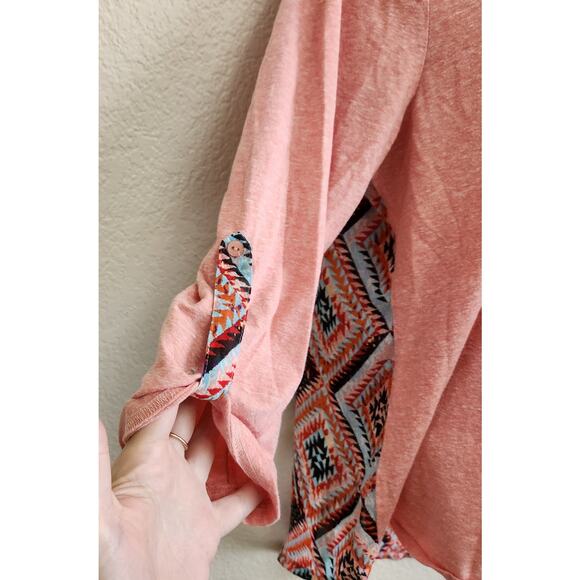 Liberty Love Orange Heathered Hi Low Hem Top 1XL Lightweight Roll Tab Sleeves - Picture 2 of 6